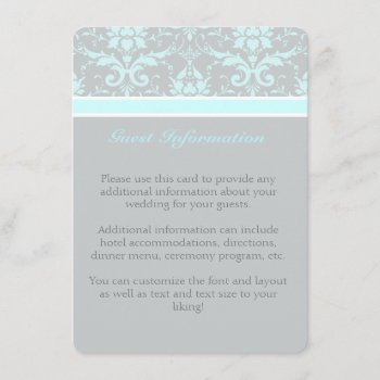 Elegant Blue Damask Guest Information Card by CardinalCreations at Zazzle