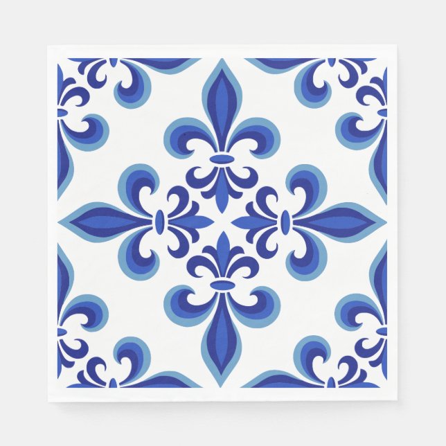 Elegant Blue Damask Luncheon Napkins (Front)