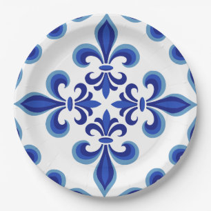 Elegant Blue Damask Luncheon  Paper Plates