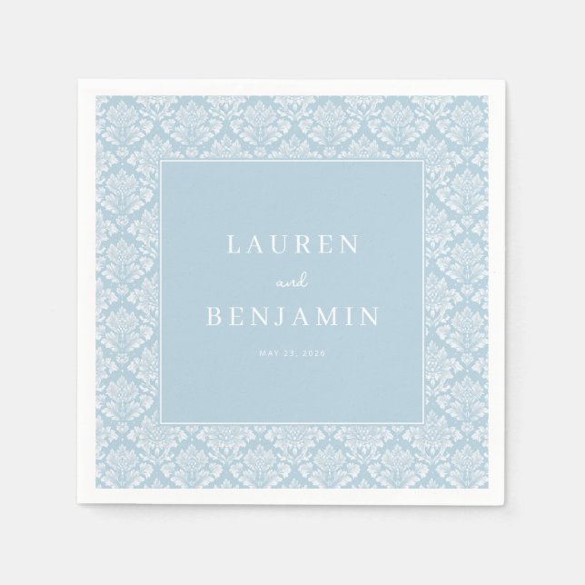 Elegant Blue Damask Napkins (Front)