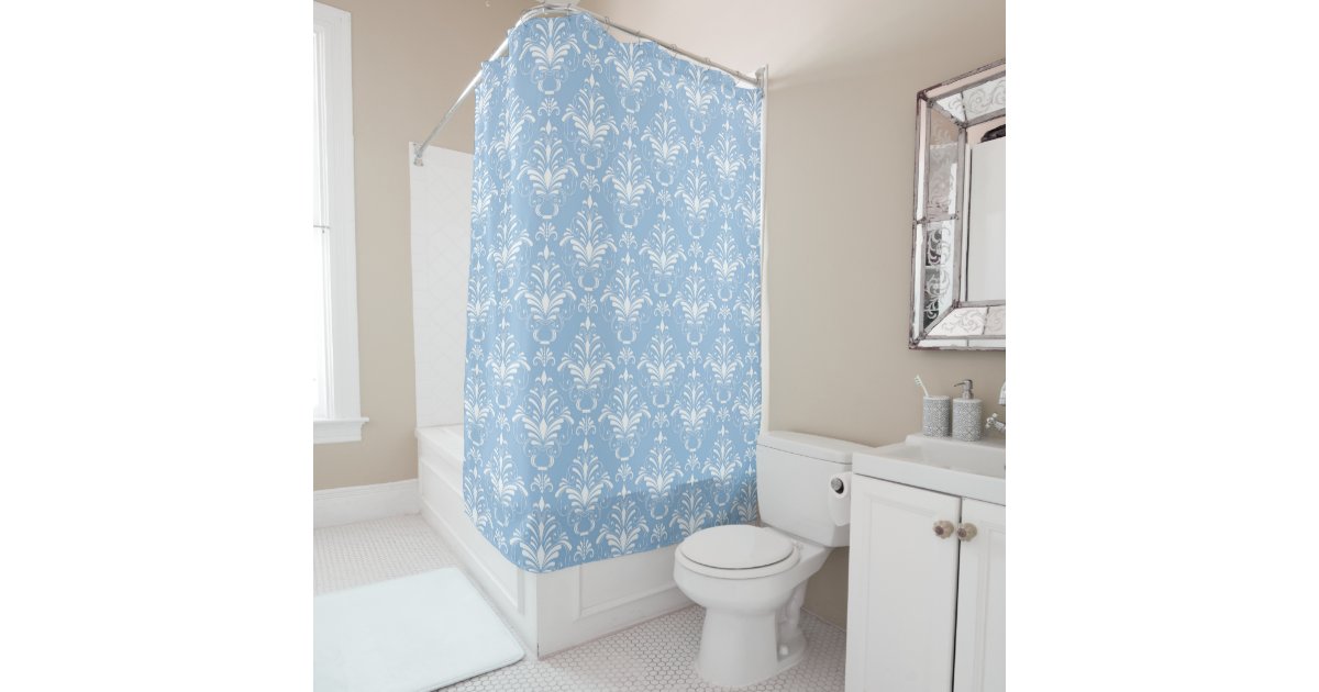 Elegant Blue Damask Shower Curtain Zazzle