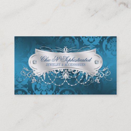 Elegant Blue Damask Swirl Business Cards