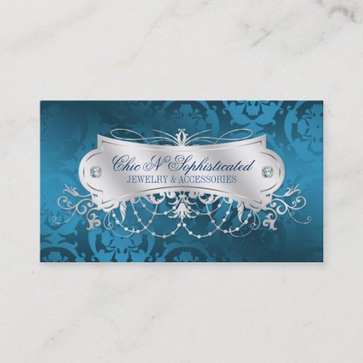 Customizable Elegant Blue Damask Swirl Business Cards