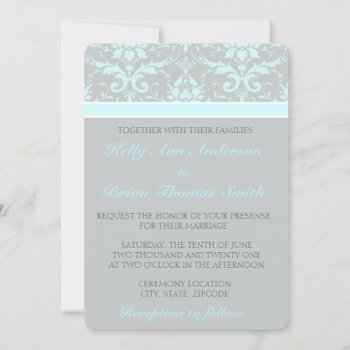 Elegant Blue Damask Wedding Invitations by CardinalCreations at Zazzle