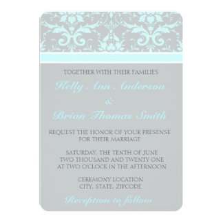 Elegant Blue Damask Wedding Invitations