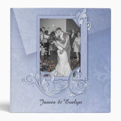 Elegant Blue Damask Wedding Scrapbook Binder
