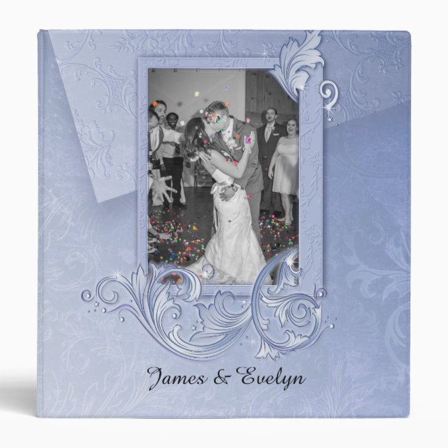 Elegant Blue Damask Wedding Scrapbook Binder (Front)