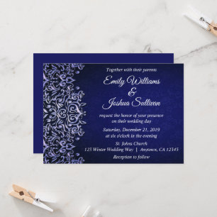 Elegant Blue Damask Winter Wedding Invitation