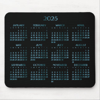 Elegant Blue Deco Yearly Calendar 2025 Mouse Pad
