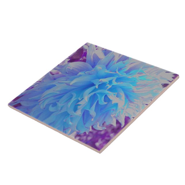 Elegant Blue Decorative Dahlia Flower Ceramic Tile (Side)