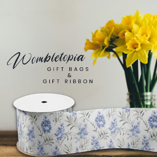 Elegant Blue Delphinium Floral Satin Ribbon