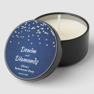Elegant Blue Denim and Diamonds Bachelorette Party Mini Candle Favors