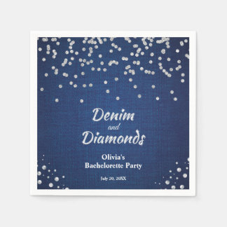 Elegant Blue Denim and Diamonds Bachelorette Party Napkins