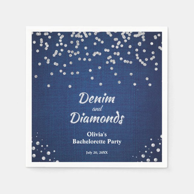Elegant Blue Denim and Diamonds Bachelorette Party Napkins (Front)