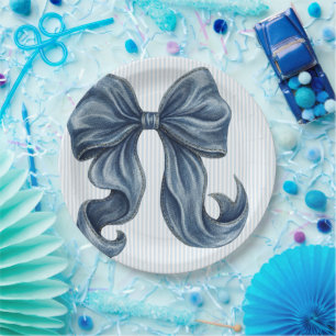 Elegant Blue Denim Bow  Paper Plates