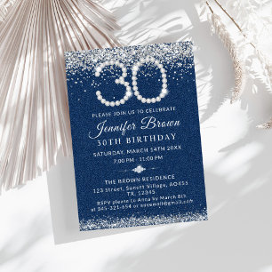 Elegant Blue Denim & Diamonds 30th Birthday Party Invitation