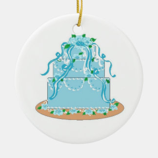 Elegant Blue Designer Cake Ceramic Ornament