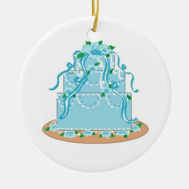 Elegant Blue Designer Cake Ceramic Ornament (Front)