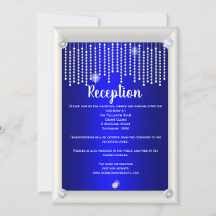 Elegant Blue Diamonds and Pearls Wedding Reception Invitation