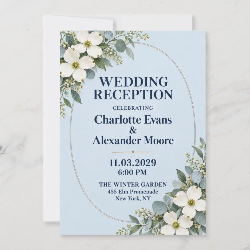 Elegant Blue Dogwood Botanical Wedding Reception I Invitation