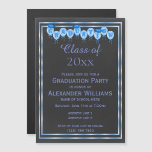 Elegant Blue Double Framed Men's Graduation Magnetic Invitation