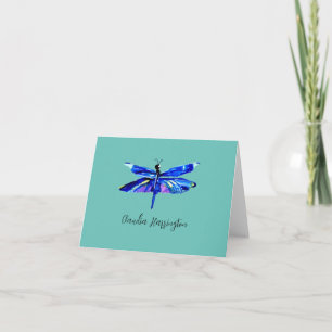 Elegant Blue Dragonflly Hand-Painted Watercolor Note Card