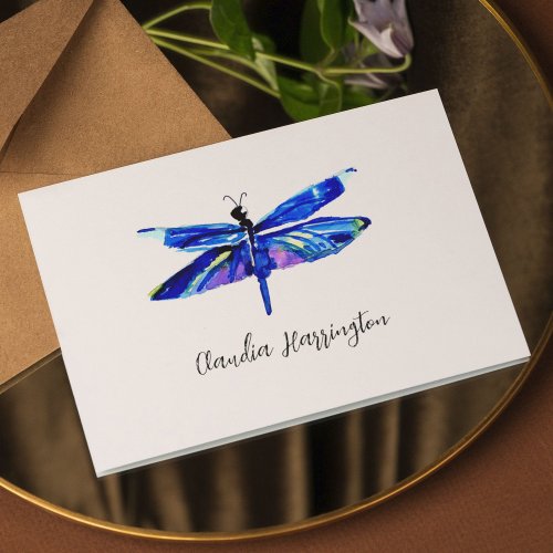 Elegant Blue Dragonfly Hand_Painted Watercolor Note Card