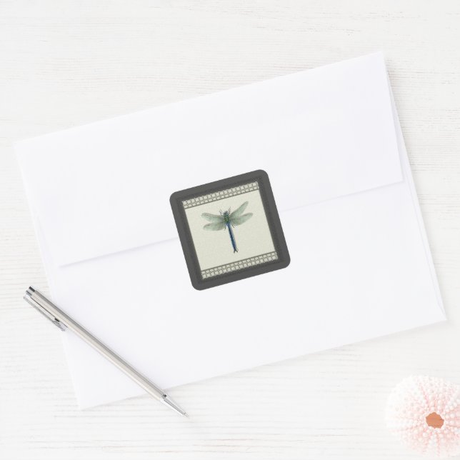 Elegant Blue Dragonfly Square Sticker (Envelope)