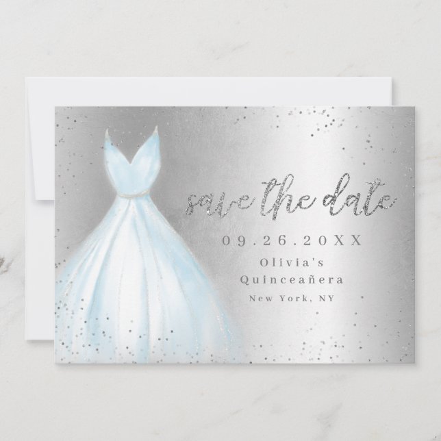 Elegant blue dress save the date quinceanera (Front)