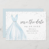 Elegant blue dress save the date quinceanera (Front/Back)