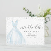 Elegant blue dress save the date quinceanera (Standing Front)