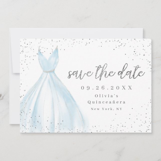 Elegant blue dress save the date quinceanera (Front)