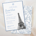 Elegant Blue Eiffel Tower Bat Mitzvah Invitation<br><div class="desc">These Elegant Blue Eiffel Tower Bat Mitzvah Invitations include the option to fully customize all titles and text. The front includes blue text with an Eiffel Tower photo and the back features a dainty blue toile French Floral design. Enter the Zazzle Design Tool for additional design customizations.</div>