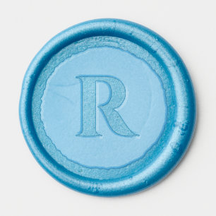 Elegant Blue Embossed Letter R Wax Seal Sticker