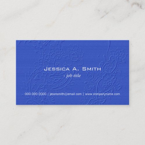 Elegant blue embroidered floral fabric texture business card template