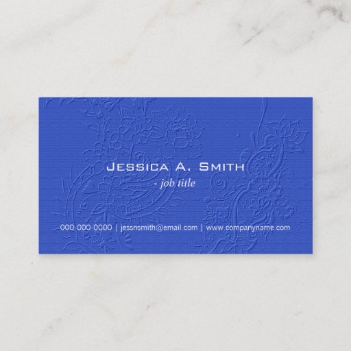 Customizable Elegant blue embroidered floral fabric texture business card template