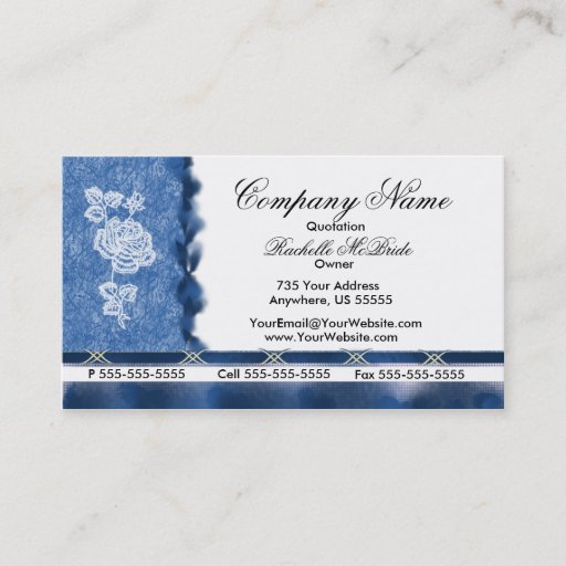 Customizable Elegant Blue Embroidery White Rose Business Cards