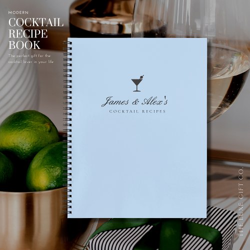 Elegant Blue Engagement Gift Blank Cocktail Recipe Notebook