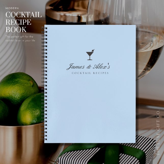 Elegant Blue Engagement Gift Blank Cocktail Recipe Notebook (Creator Uploaded)
