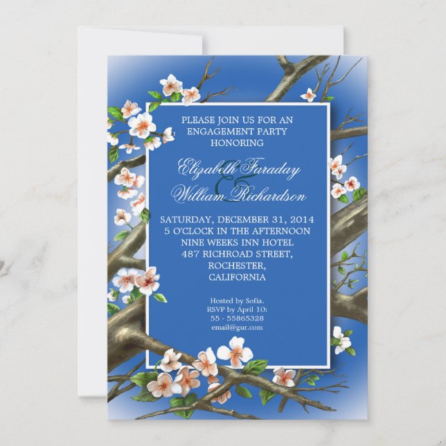 elegant blue engagement party invitation (Front)