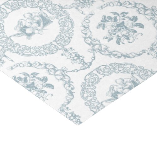 Elegant Blue Engraved Floral Medallions and Swags Tissue Paper