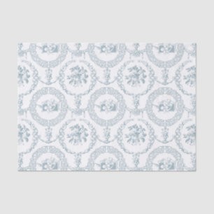Elegant Blue Engraved Floral Medallions and Swags Tissue Paper