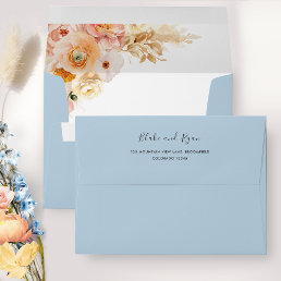 Elegant Blue Envelope with Peach Floral Inside