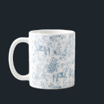 Elegant Blue Equestrian Floral Toile  Coffee Mug<br><div class="desc">Monochrome subtle soft blue white toile de jouy pattern with horse and saddle and ornate flowers. Perfect for horse and equestrian lovers. The horse is a majestic animal that embodies the spiritual power of independence, freedom, strength, courage, nobleness, endurance, confidence, triumph, heroism and competition. Favors for weddings, bachelorettes, bridesmaid gifts,...</div>