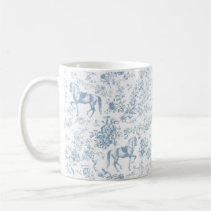 Elegant Blue Equestrian Floral Toile Coffee Mug