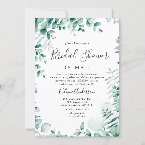 Elegant Blue Eucalyptus Bridal Shower By Mail Invitation