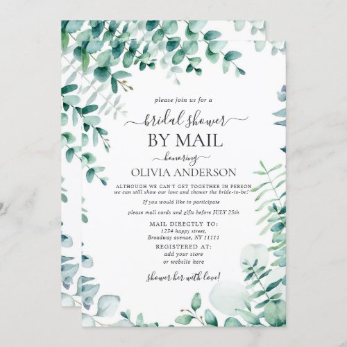 Elegant Blue Eucalyptus Bridal Shower By Mail Invitation