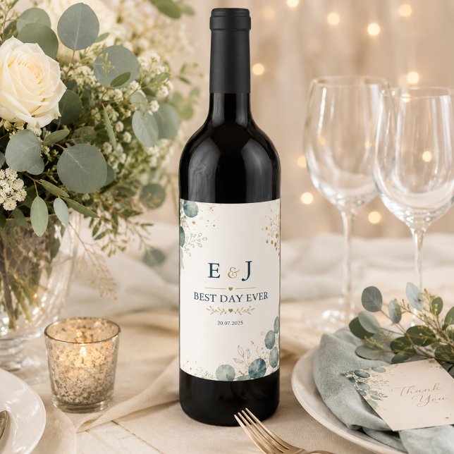 Elegant Blue Eucalyptus  Wine Label (Creator Uploaded)