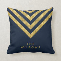 Elegant Blue Family Name Chevron Pattern Throw Pillow