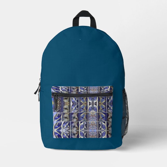 Elegant Blue Fantasy Squares  Blue Printed Backpack (Front)